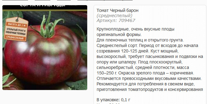 Томат черный барон: характеристика и описание сорта, урожайность, отзывы, фото